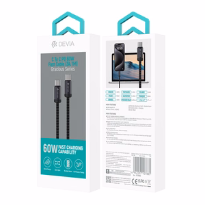 Devia kaapeli Gracious EC646 PD USB-C - USB-C 1,0 m 60W 3A musta