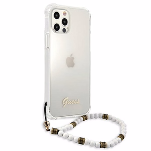 Guess GUHCP12MKPSWH iPhone 12/12 Pro 6.1" läpinäkyvä kovakotelo Valkoinen helmi