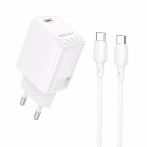 Borofone Wall charger BN26 Fuente - Type C - PD 20W with Type C to Type C cable white