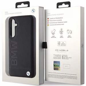 BMW Leather Hot Stamp Suojakuori Samsung Galaxy S23 FE:lle - musta/musta