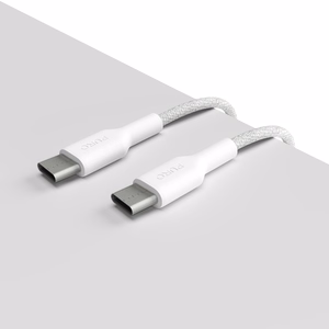 Puro Fabric vahvistettu punottu USB-C–USB-C-lataus- ja datakaapeli, 1,2 m, valkoinen