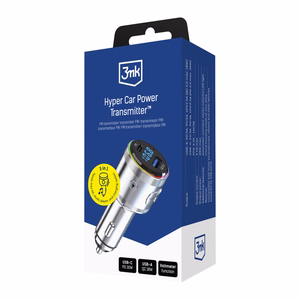 3mk Hyper -auton FM-lähetin latauksella, 48 W, QC/PD/PPS, USB 1C1A, hopea