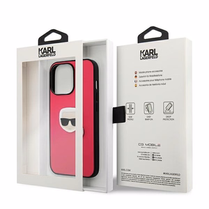 Karl Lagerfeld Nahka Ikonik Karl's Head Metal Case iPhone 13 Pro / 13 6.1" - vaaleanpunainen