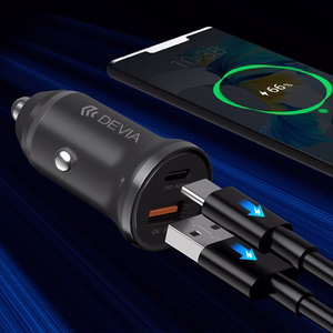Devia autolaturi Smart Mini PD QC 3.0 30W 1x USB 1x USB-C valkoinen