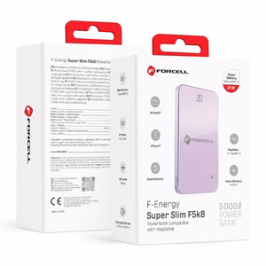 MagSafe-yhteensopiva varavirtalähde Forcell F-Energy SuperSlim F5K8 QC4.0 PD3.0 15W 5000 mAh violetti