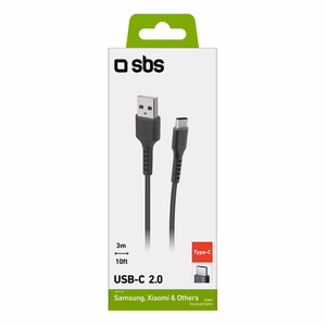 SBS TECABLETC3MTK USB-A - USB-C Kaapeli 3m - musta