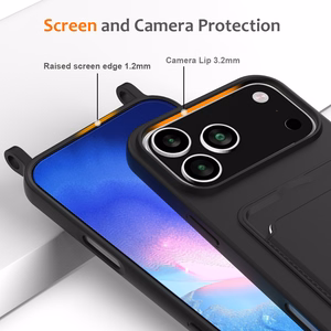 Musta nestesilikoninen suojakuori puhelimelle iPhone 18 Pro / 17 Pro, korttipidike ja hihna