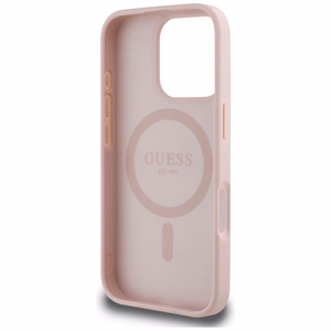 Guess Grained Hot Stamp Peony Triangle Logo MagSafe Suojakuori iPhone 16 Pro:lle - vaaleanpunainen