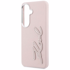 Karl Lagerfeld Grained Signature Metal Resin Logo -suojakuori Samsung Galaxy S26:lle - vaaleanpunainen