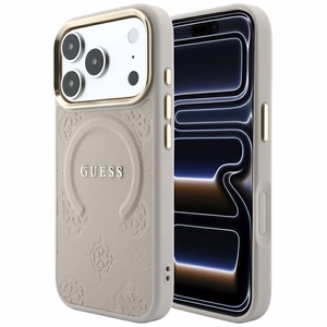 Guess Saffiano Peony & Ring MagSafe suojakuori malleille iPhone 17 Pro / 18 Pro, vaaleanpunainen