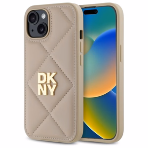 DKNY Quilted Stack Logo Suojakuori iPhone 15:lle - beige