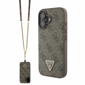 Guess Leather Metal Logo Strass Crossbody Suojakuori iPhone 16:lle - ruskea