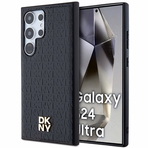DKNY Nahkainen Pattern Metal Logo MagSafe Suojakuori Samsung Galaxy S24 Ultra:lle - Musta