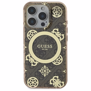 Guess IML Peony On 4G Background MagSafe Suojakuori iPhone 16 Pro Max:lle - ruskea