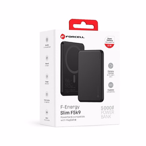 Forcell F-Energy Slim F5K9 -varavirtalähde, MagSafe-yhteensopiva, 5000 mAh, 15 W, QC 4.0, PD 3.0, musta