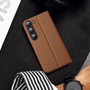 Dux Ducis Skin X2 Suojakuori Samsung Galaxy S23+ läppäkotelo lompakko jalusta ruskea