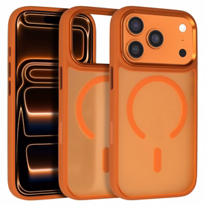 Liavec Cloudy suojakuori metallisella kamerakehyksellä Iphone 17 Pro Max -puhelimelle oranssi (kameran ohjauspainike)