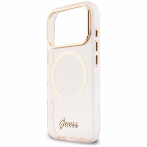 Guess IML Script Metal MagSafe Suojakuori iPhone 17 Pro:lle - Vaaleanpunainen