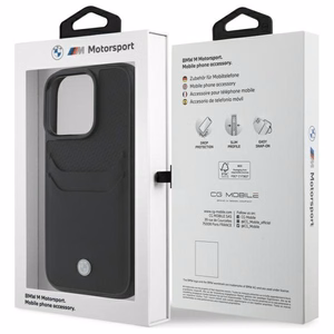 BMW Sign Nahkainen Korttipaikkakuori iPhone 16 Pro Max:lle - Musta