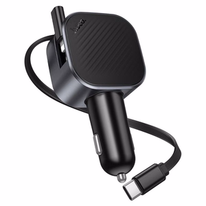 Hoco Z68 -autolaturi, USB-A + USB-C, PD QC3.0, 45 W, ulosvedettävä USB-C-kaapeli, musta
