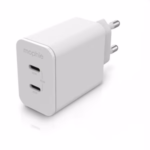 mophie Wall Adapter USB-C PD DUAL 45W GaN EU (2x USB-C), valkoinen