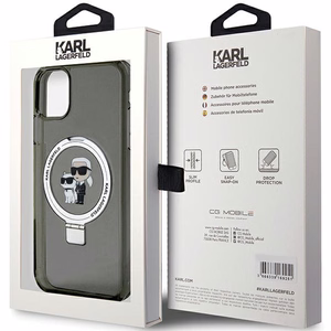 Karl Lagerfeld Ring Stand Karl&Choupette MagSafe suojakuori iPhone 11 / Xr:lle - musta