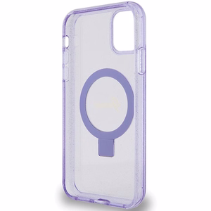 Guess Ring Stand Script Glitter MagSafe suojakuori iPhone 11 / Xr:lle - violetti