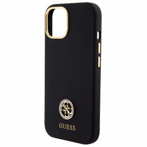 Guess Silicone Logo Strass 4G suojakuori iPhone 15:lle - musta