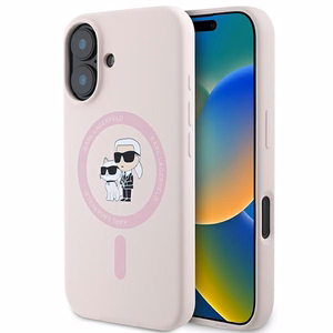KARL LAGERFELD Silikoninen KC Body Ring MagSafe Suojakuori KLHMP16MSCMKCRHP iPhone 16 Plus:lle - Vaaleanpunainen