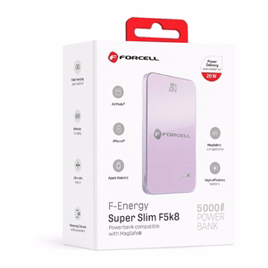 MagSafe-yhteensopiva varavirtalähde Forcell F-Energy SuperSlim F5K8 QC4.0 PD3.0 15W 5000 mAh violetti