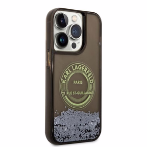 Karl Lagerfeld Liquid Glitter RSG suojakuori iPhone 14 Pro:lle - musta