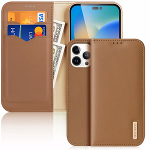 Dux Ducis Hivo Nahka Flip Cover Aitoa nahkaa Lompakko korteille ja asiakirjoille iPhone 14 Pro Max Ruskea