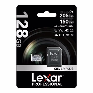 Lexar High-Performance Silver Plus microSDXC -muistikortti 128 Gt + sovitin