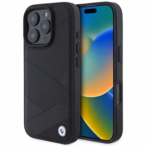 BMW Signature Leather Crossing Lines Pattern iPhone 16 Pro Case - Black