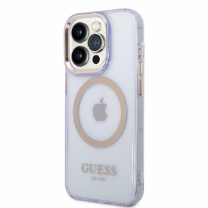 Guess GUHMP14LHTCMU iPhone 14 Pro 6.1" violetti/violetti Suojakuori Gold Outline Translucent MagSafe