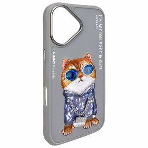 Nimmy Glasses Cool Cat iPhone 16 Suojakuori - harmaa
