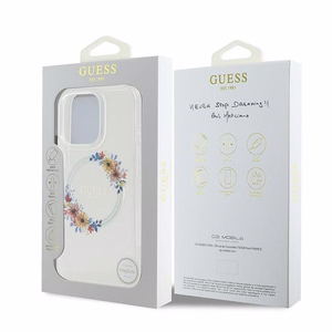 Guess IML Flowers Wreath MagSafe Suojakuori iPhone 16 Pro:lle - läpinäkyvä