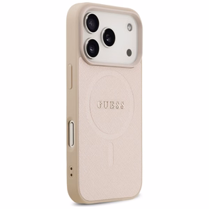 Guess Saffiano Classic Logo MagSafe Suojakuori iPhone 17 Pro:lle - vaaleanpunainen