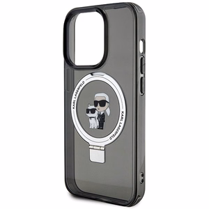 Karl Lagerfeld KLHMP15LHMRSKCK iPhone 15 Pro 6.1 musta/musta kovakuori Ring Stand Karl&Choupette MagSafe
