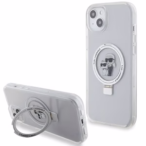 Karl Lagerfeld KLHMP15MHMRSKCH iPhone 15 Plus / 14 Plus 6.7 valkoinen/valkoinen kovakuori Ring Stand Karl&Choupette MagSafe