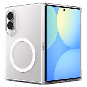 Spigen AirSkin MagFit MagSafe -suojakuori Samsung Galaxy Z Fold 8:lle, läpinäkyvä ja valkoinen