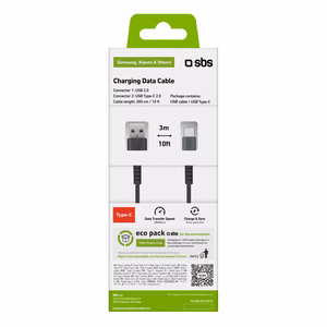 SBS TECABLETC3MTK USB-A - USB-C Kaapeli 3m - musta