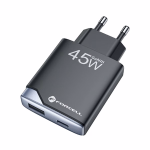 Puhelinlaturi Forcell F-Energy Ultra Slim GaN III USB C + USB A PD QC4.0 3A 45W B245202(1A1C) musta