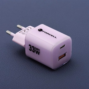Phone charger Forcell F-Energy GaN III Crystal Color USB C + USB A QC4.0 PD 33W + silicone cable USB C to USB C VT-41 purple 0INT