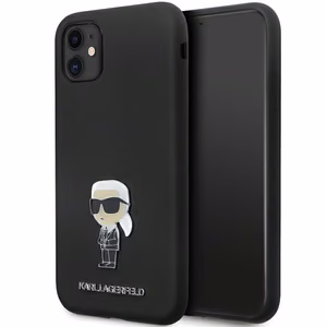 Karl Lagerfeld Suojakuori iPhone 11:lle KLHCN61SMHKNPK musta HC Silikoninen Ikonik Metal Pin