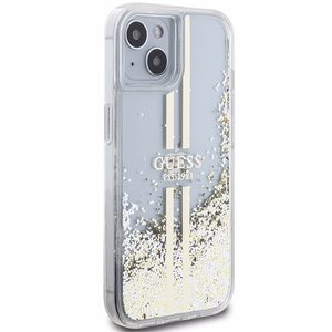 Guess Liquid Glitter Gold Stripes suojakuori iPhone 15 Plus / 14 Plus:lle - läpinäkyvä