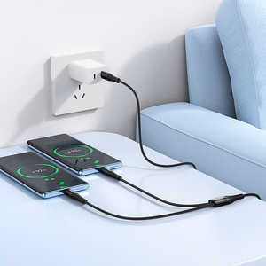 Hoco 2-in-1 USB-C - USB-C+C -kaapeli 1 m X123 - musta