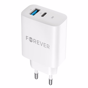 Forever TC-07-30AC PD QC charger 1x USB-C 1x USB 30W white + USB-C - USB-C cable 60W