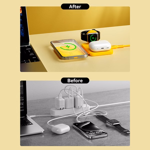 WEKOME WP-U172 foldable 3-in-1 wireless charging station with mirror for iPhone, Apple Watch and AirPods, MagSafe-compatible, 15 W, yellow