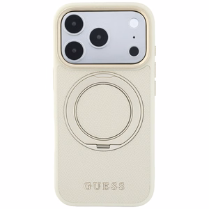 Guess Ring Stand 360 Grained Classic Logo MagSafe -suojakuori iPhone 18 Pro Max / 17 Pro Max – beige